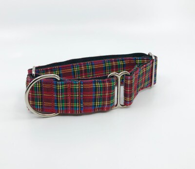 Red Tartan Christmas Martingale Dog Collar With Optional Flower Or Bow Tie Adjustable Slip On Collar Sizes S, M, L, XL - image4